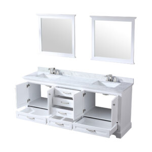 Dukes 80 in. W x 22 in. D White Double Bath Vanity, Carrara Marble Top, Faucet Set, and 30 in. Mirrors