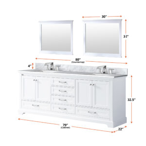 Dukes 80 in. W x 22 in. D White Double Bath Vanity and 30 in. Mirrors