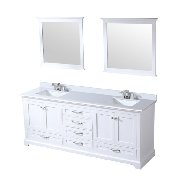 Dukes 80 in. W x 22 in. D White Double Bath Vanity, Cultured Marble Top, Faucet Set, and 30 in. Mirrors