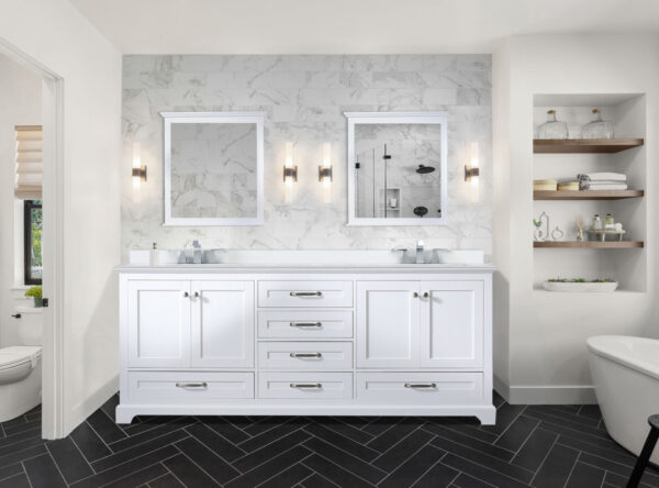 Dukes 80 in. W x 22 in. D White Double Bath Vanity and White Quartz Top