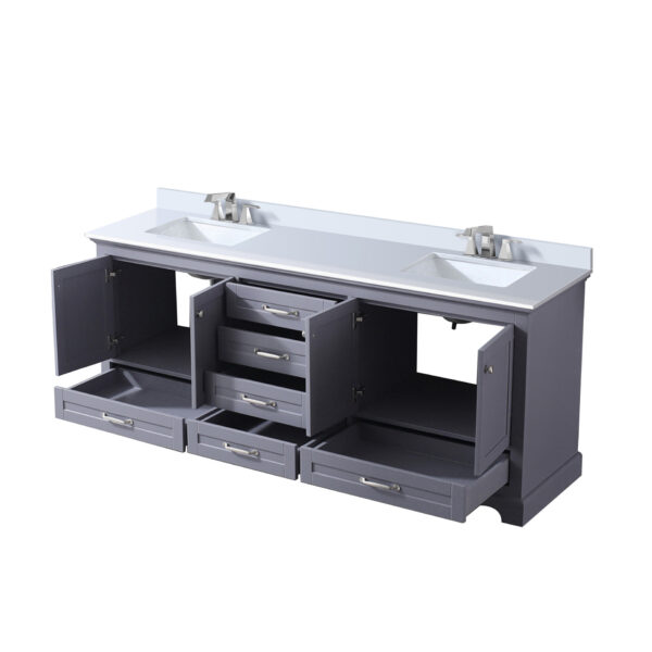 Dukes 80 in. W x 22 in. D Dark Grey Double Bath Vanity, White Quartz Top, and Faucet Set