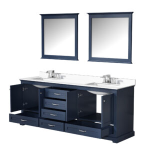 Dukes 80 in. W x 22 in. D Navy Blue Double Bath Vanity, Cultured Marble Top, Faucet Set, and 30 in. Mirrors