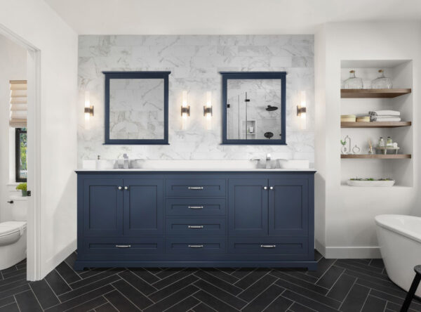 Dukes 80 in. W x 22 in. D Navy Blue Double Bath Vanity and White Quartz Top