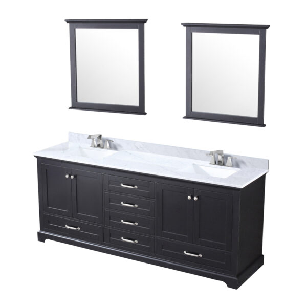 Dukes 80 in. W x 22 in. D Espresso Double Bath Vanity, Carrara Marble Top, Faucet Set, and 30 in. Mirrors