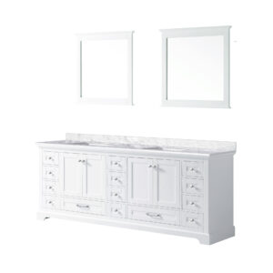 Dukes 84 in. W x 22 in. D White Double Bath Vanity, Carrara Marble Top, and 34 in. Mirrors