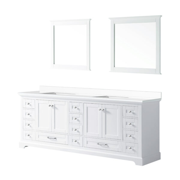 Dukes 84 in. W x 22 in. D White Double Bath Vanity, White Quartz Top, and 34 in. Mirrors