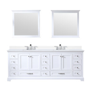 Dukes 84 in. W x 22 in. D White Double Bath Vanity, Cultured Marble Top, Faucet Set, and 34 in. Mirrors