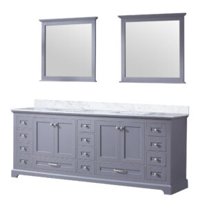 Dukes 84 in. W x 22 in. D Dark Grey Double Bath Vanity, Carrara Marble Top, and 34 in. Mirrors