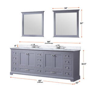 Dukes 84 in. W x 22 in. D Dark Grey Double Bath Vanity and 34 in. Mirrors