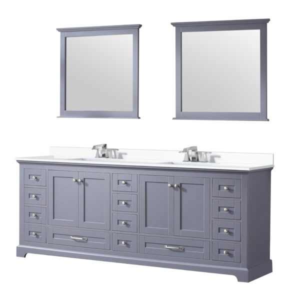 Dukes 84 in. W x 22 in. D Dark Grey Double Bath Vanity, Cultured Marble Top, Faucet Set, and 34 in. Mirrors