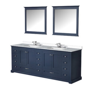 Dukes 84 in. W x 22 in. D Navy Blue Double Bath Vanity, Cultured Marble Top, Faucet Set, and 34 in. Mirrors