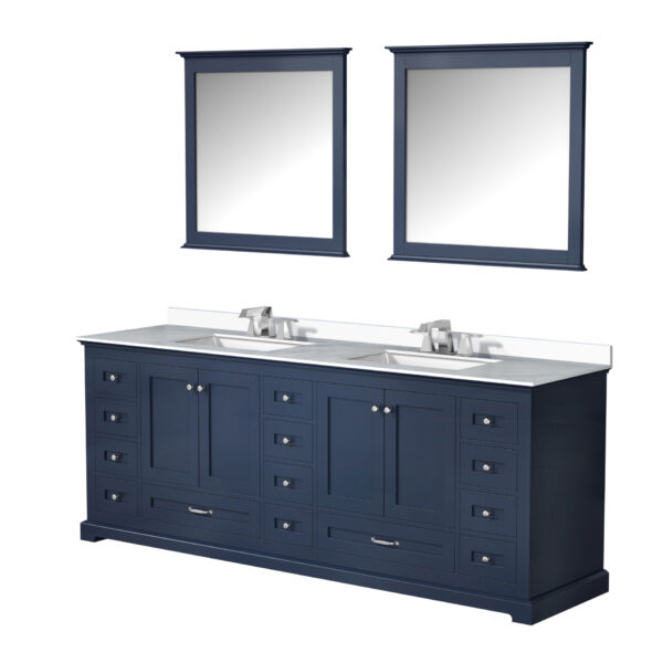 Dukes 84 in. W x 22 in. D Navy Blue Double Bath Vanity, Cultured Marble Top, Faucet Set, and 34 in. Mirrors