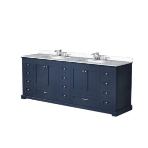 Dukes 84 in. W x 22 in. D Navy Blue Double Bath Vanity, White Quartz Top, and Faucet Set