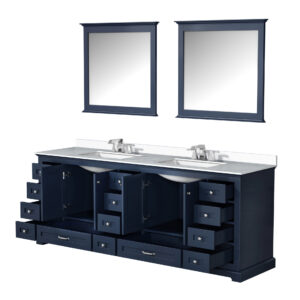 Dukes 84 in. W x 22 in. D Navy Blue Double Bath Vanity, Cultured Marble Top, Faucet Set, and 34 in. Mirrors