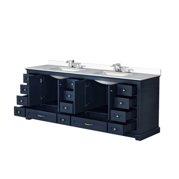 Dukes 84 in. W x 22 in. D Navy Blue Double Bath Vanity, White Quartz Top, and Faucet Set