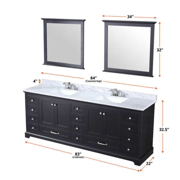 Dukes 84 in. W x 22 in. D Espresso Double Bath Vanity and 34 in. Mirrors