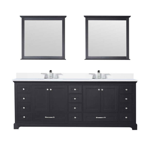 Dukes 84 in. W x 22 in. D Espresso Double Bath Vanity, Cultured Marble Top, Faucet Set, and 34 in. Mirrors