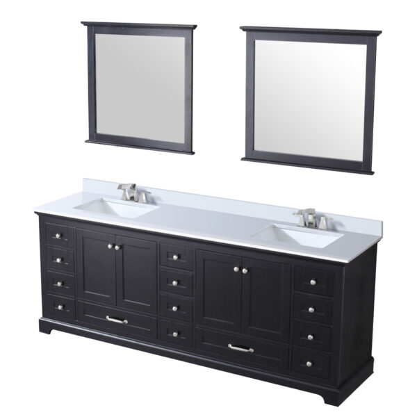 Dukes 84 in. W x 22 in. D Espresso Double Bath Vanity, Cultured Marble Top, Faucet Set, and 34 in. Mirrors