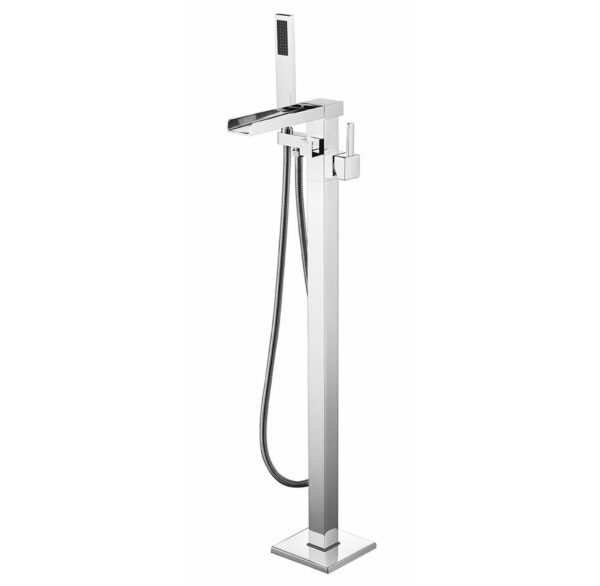 Cascata Single Handle Freestanding Floor Mount Tub Faucet Bathtub Filler with Hand Shower in Chrome