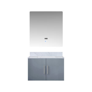 Geneva 30 in. W x 22 in. D Dark Grey Bath Vanity, Carrara Marble Top, and 30 in. LED Mirror