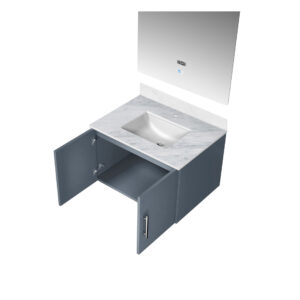 Geneva 30 in. W x 22 in. D Dark Grey Bath Vanity, Carrara Marble Top, and 30 in. LED Mirror