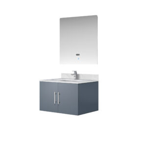 Geneva 30 in. W x 22 in. D Dark Grey Bath Vanity, Carrara Marble Top, Faucet Set, and 30 in. LED Mirror