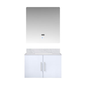 Geneva 30 in. W x 22 in. D Glossy White Bath Vanity, Carrara Marble Top, and 30 in. LED Mirror