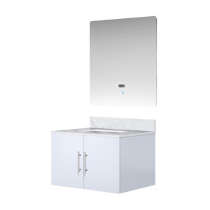 Geneva 30 in. W x 22 in. D Glossy White Bath Vanity, Carrara Marble Top, and 30 in. LED Mirror