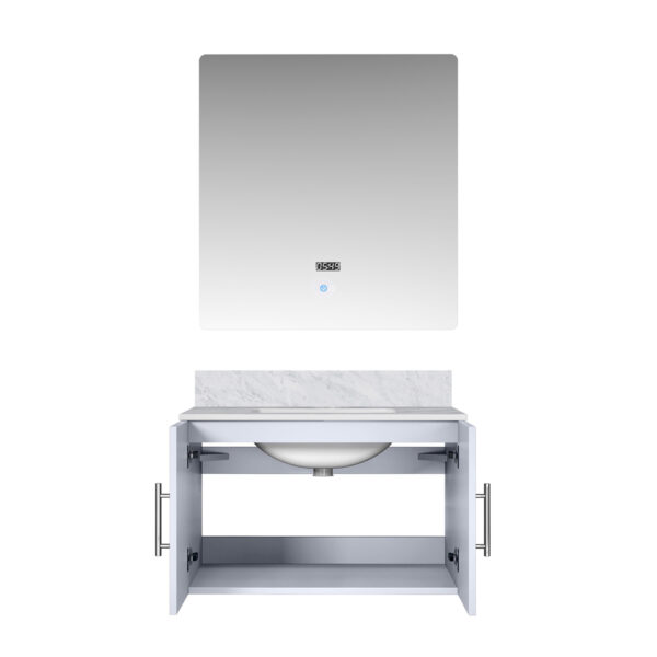 Geneva 30 in. W x 22 in. D Glossy White Bath Vanity, Carrara Marble Top, and 30 in. LED Mirror