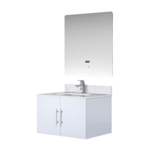 Geneva 30 in. W x 22 in. D Glossy White Bath Vanity, Carrara Marble Top, Faucet Set, and 30 in. LED Mirror