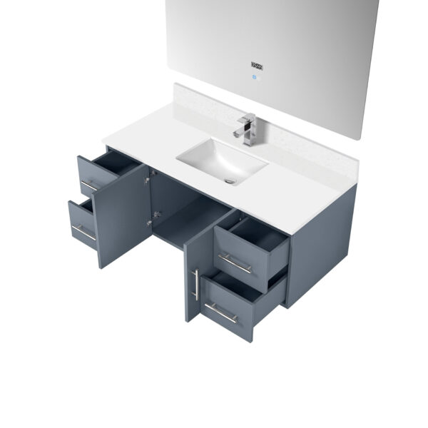 Geneva 48 in. W x 22 in. D Dark Grey Bath Vanity, White Quartz Top, Faucet Set, and 48 in. LED Mirror