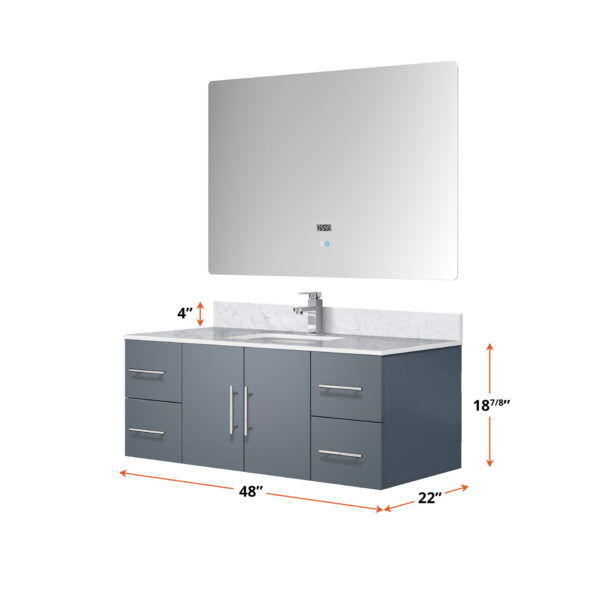 Geneva 48 in. W x 22 in. D Dark Grey Bath Vanity and 48 in. LED Mirror