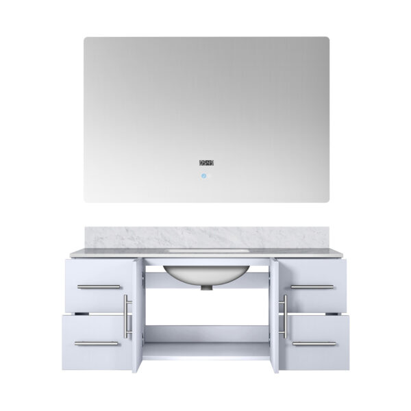 Geneva 48 in. W x 22 in. D Glossy White Bath Vanity, Carrara Marble Top, and 48 in. LED Mirror