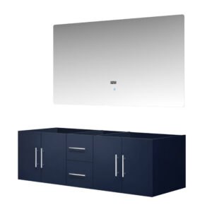 Geneva 60 in. W x 22 in. D Navy Blue Double Bath Vanity and 60 in. LED Mirror