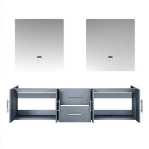 Geneva 72 in. W x 22 in. D Dark Grey Double Bath Vanity and 30 in. LED Mirrors