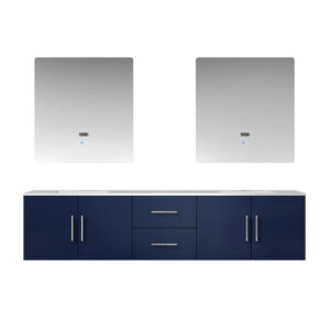 Geneva 80 in. W x 22 in. D Navy Blue Double Bath Vanity, Carrara Marble Top, and 30 in. LED Mirrors