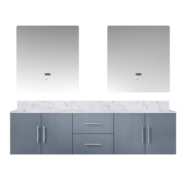 Geneva 72 in. W x 22 in. D Dark Grey Double Bath Vanity, Carrara Marble Top, and 30 in. LED Mirrors