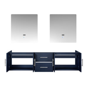 Geneva 72 in. W x 22 in. D Navy Blue Double Bath Vanity and 30 in. LED Mirrors