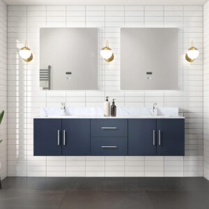 Geneva 72 in. W x 22 in. D Navy Blue Double Bath Vanity and 30 in. LED Mirrors