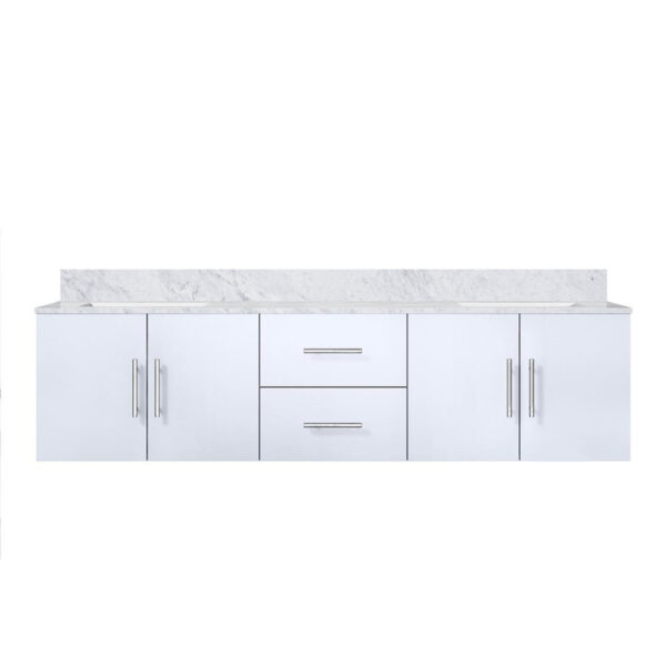 Geneva 72 in. W x 22 in. D Glossy White Double Bath Vanity and Carrara Marble Top