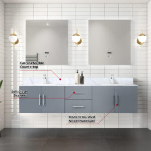 Geneva 80 in. W x 22 in. D Dark Grey Double Bath Vanity and 30 in. LED Mirrors