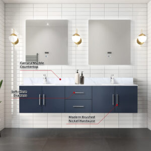 Geneva 80 in. W x 22 in. D Navy Blue Double Bath Vanity and 30 in. LED Mirrors