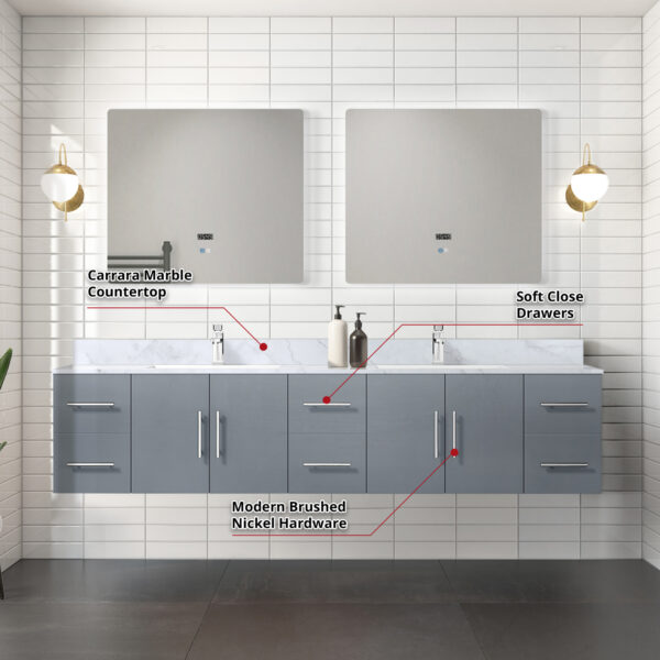 Geneva 84 in. W x 22 in. D Dark Grey Double Bath Vanity and 36 in. LED Mirrors