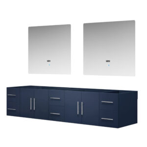 Geneva 84 in. W x 22 in. D Navy Blue Double Bath Vanity and 36 in. LED Mirrors