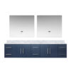 Geneva 84 in. W x 22 in. D Navy Blue Double Bath Vanity, Carrara Marble Top, and 36 in. LED Mirrors