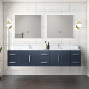 Geneva 84 in. W x 22 in. D Navy Blue Double Bath Vanity and Cultured Marble Top