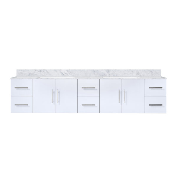 Geneva 84 in. W x 22 in. D Glossy White Double Bath Vanity and Carrara Marble Top