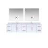 Geneva 84 in. W x 22 in. D Glossy White Double Bath Vanity, Carrara Marble Top, Faucet Set, and 36 in. LED Mirrors