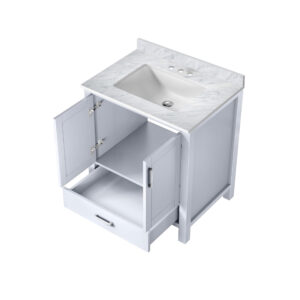 Jacques 30 in. W x 22 in. D White Bath Vanity and Carrara Marble Top