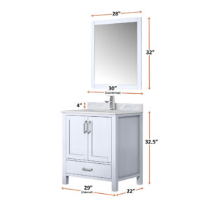 Jacques 30 in. W x 22 in. D White Bath Vanity and 28 in. Mirror